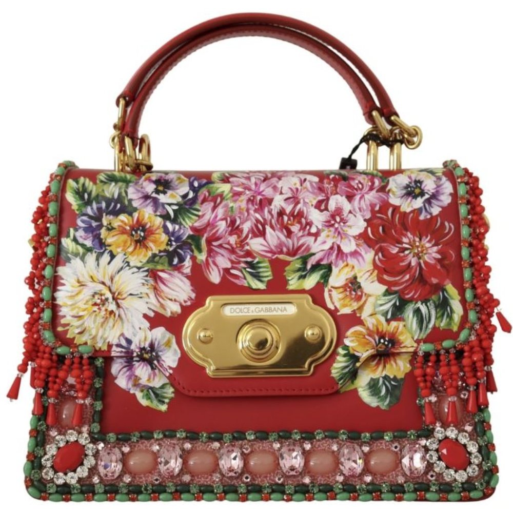 DOLCE & GABBANA (NWT) Red Floral Crystals Shoulder Borse Leather Bag (HOT SALE)